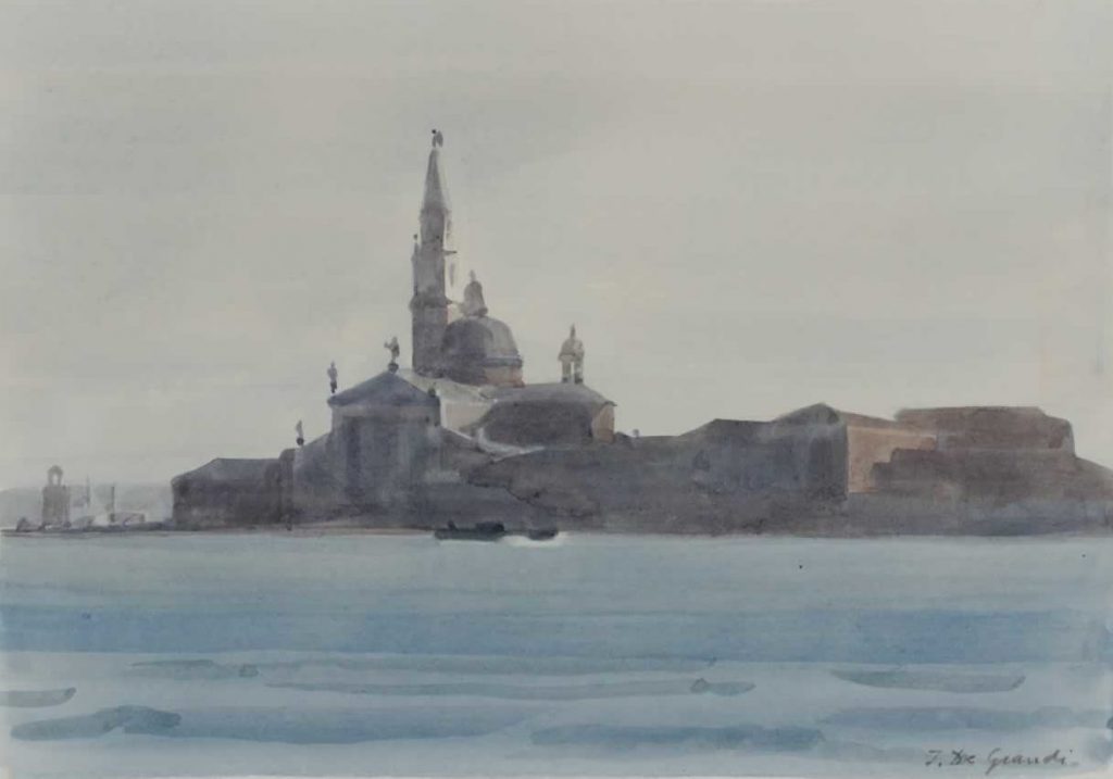 Italo De Grandi : San Giorgio Maggiore par temps gris