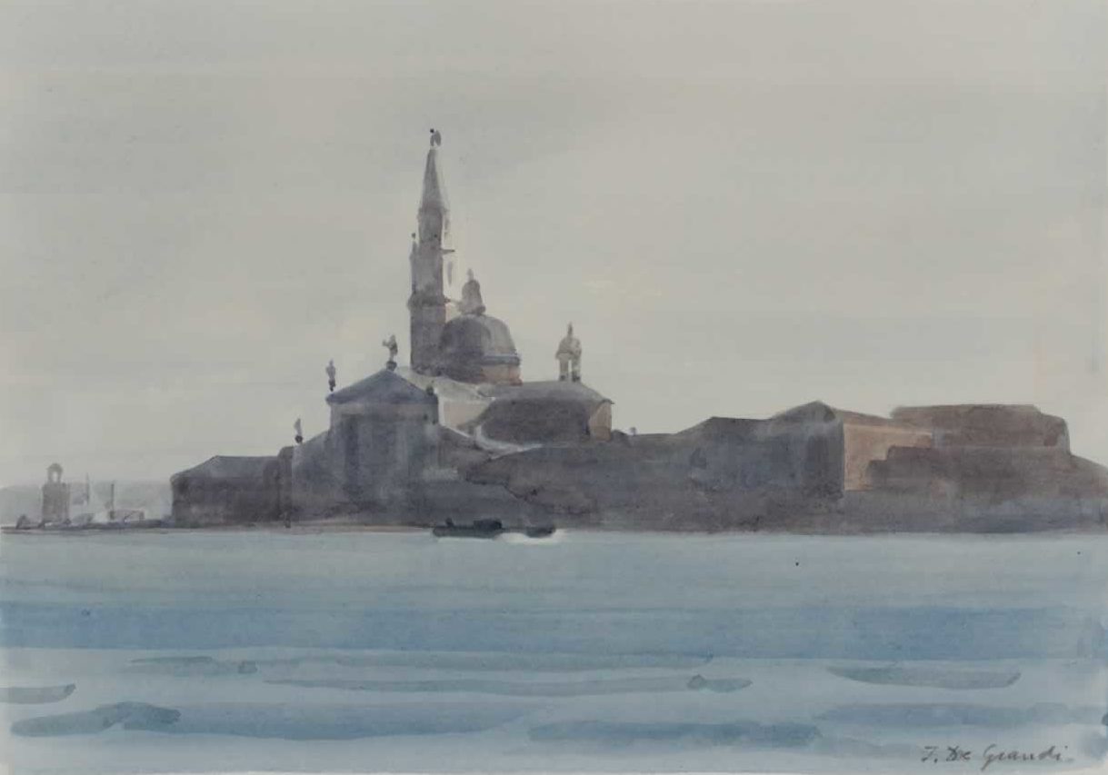 Italo De Grandi : San Giorgio Maggiore par temps gris