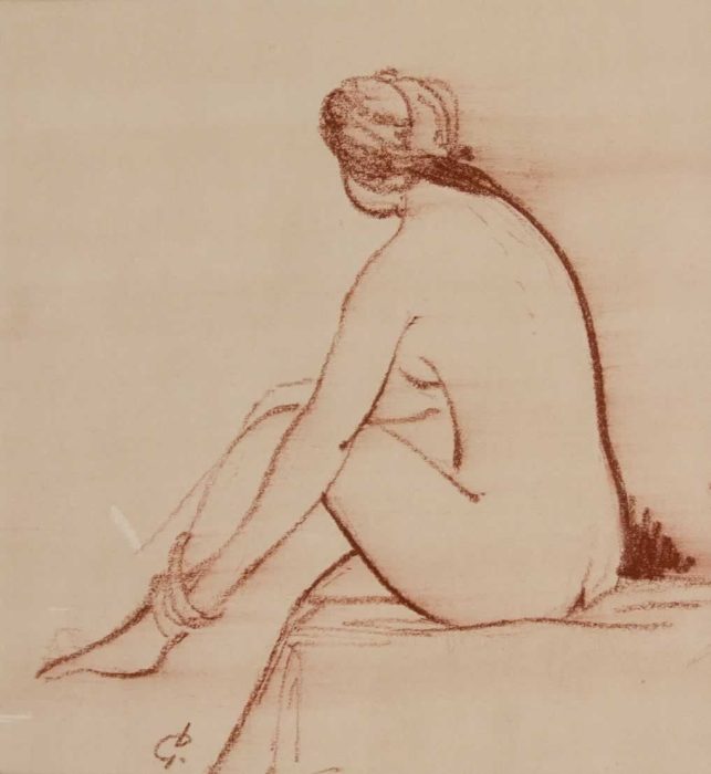 Italo De Grandi : Jeune femme enlevant son bas