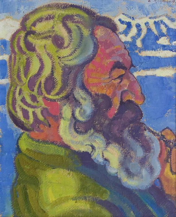 Casimir Reymond : Tête d’homme barbu fumant la pipe