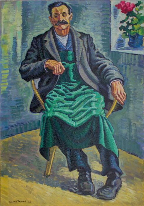 Casimir Reymond : L.-A. Reymond en tablier de cordonnier