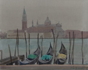 Italo De Grandi : San Giorgio Maggiore et gondoles