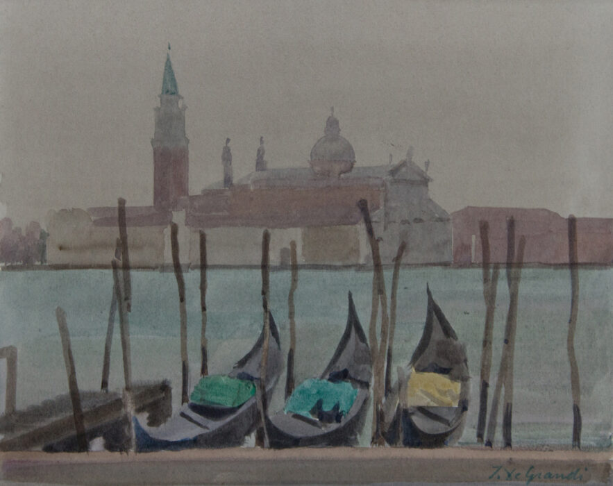 Italo De Grandi : San Giorgio Maggiore et gondoles