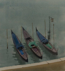 Italo De Grandi : Gondoles sous la pluie
