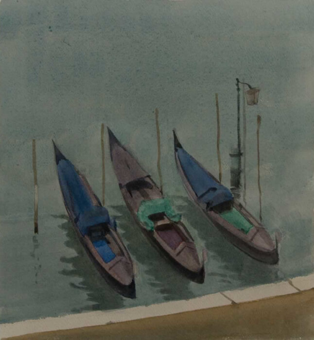 Italo De Grandi : Gondoles sous la pluie