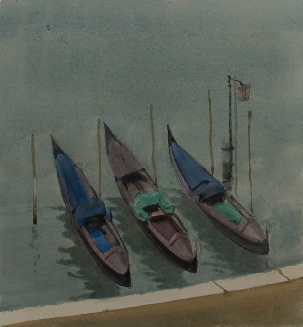 Italo De Grandi : Gondoles sous la pluie